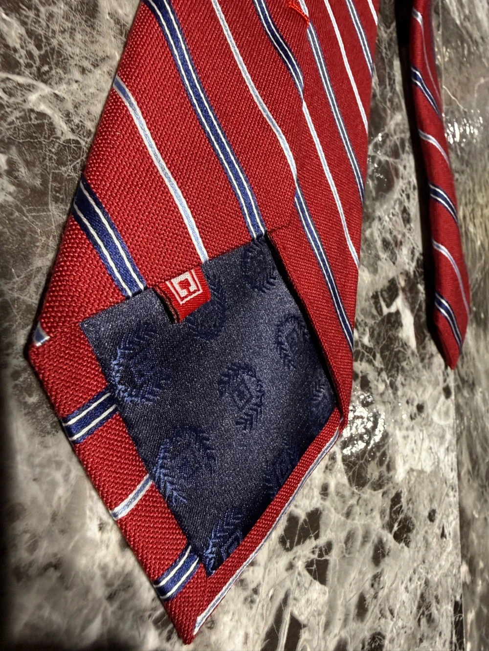 Chaps-  Men's Red/Navy Striped Silk-Wool Blend Tie